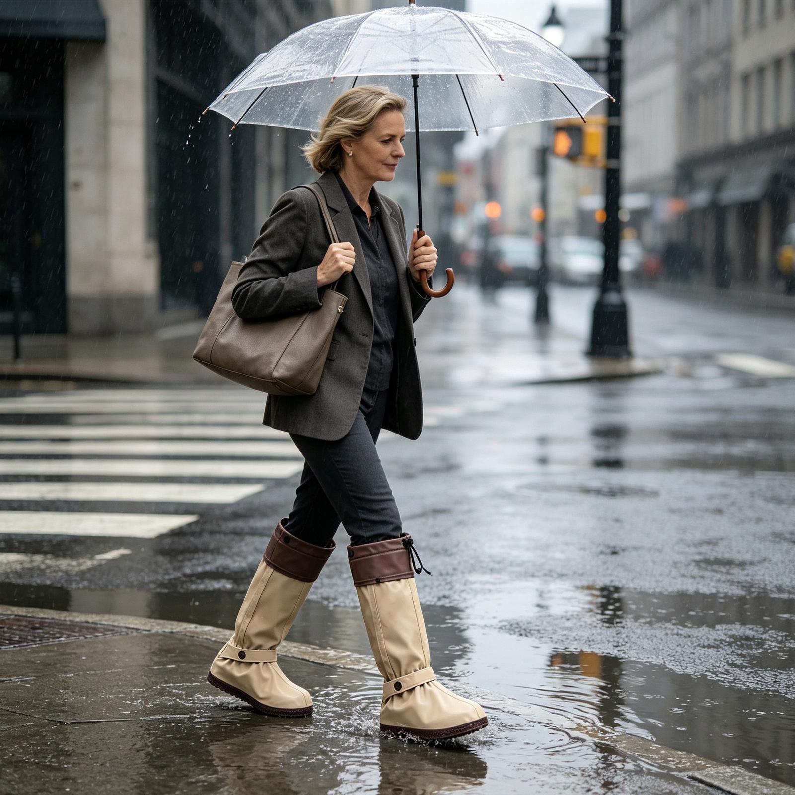 Cycling Commute In Rain - Rain Shoe Covers High Top Reusable